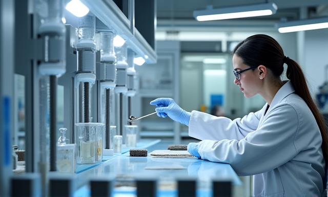 Modernes Labor mit Zementproben und Prüfgeräten